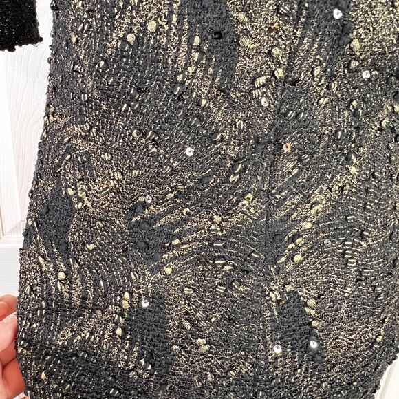 Badgley Mischka | Black and Gold Sequin Formal | Mesh | Cocktail Dress | Sz 12 - Picture 7 of 7
